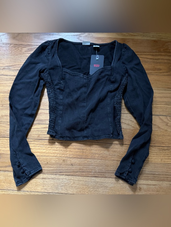 Levi's Tops - Levi's Black denim Long-Sleeve Square-Neck Fitted Top